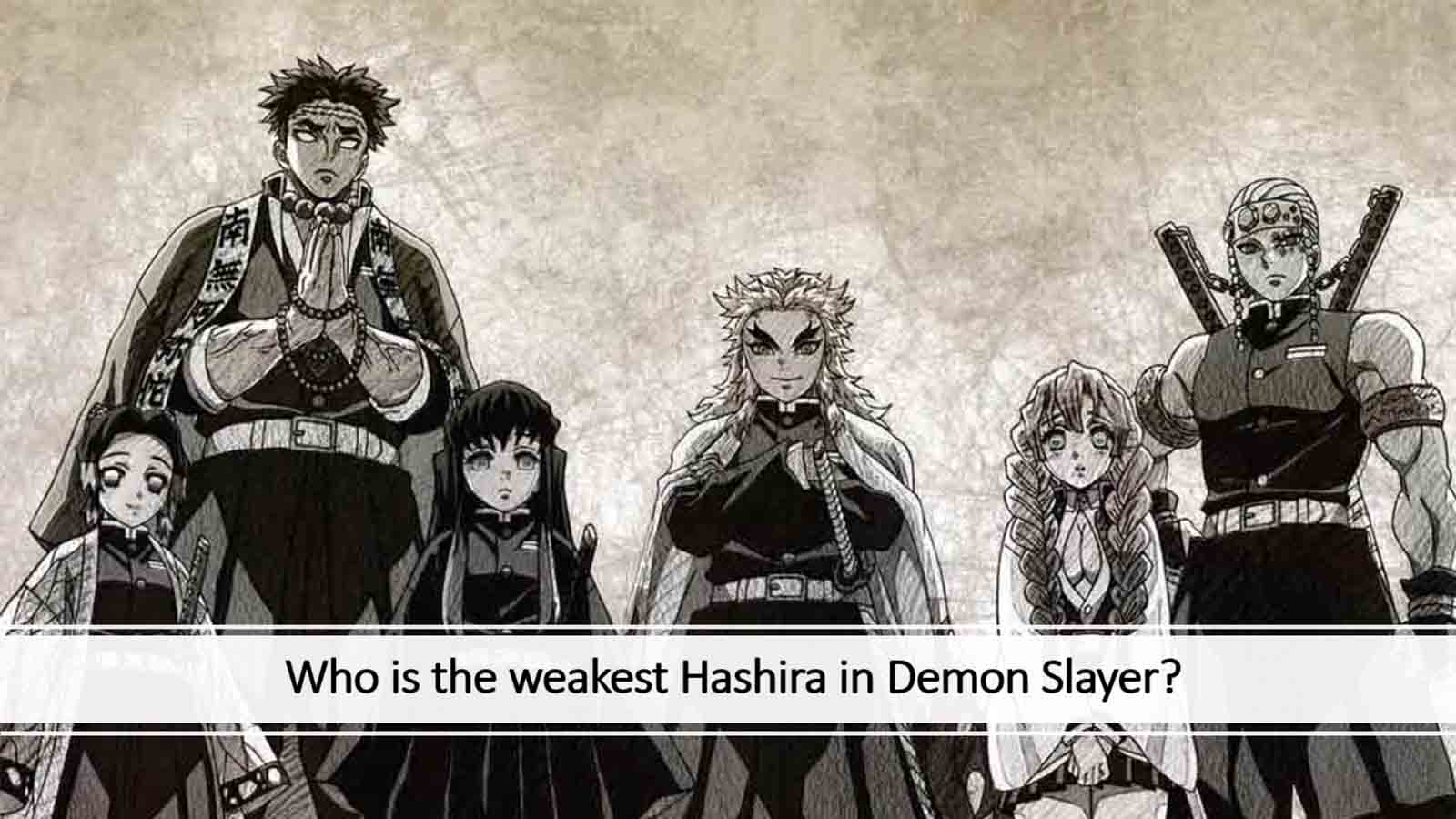 Image of all the Hashira in Demon Slayer with the caption of who is the weakest in the group