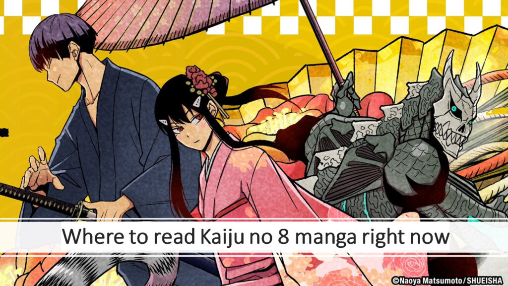 Kaiju no 8 manga characters Kafka Hibino, Soshiro Hoshina, and Mina Ashiro seen in the ONE Esports featured image for the 'Where to read Kaiju no 8 manga' article