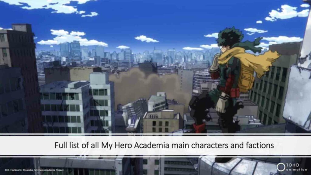 Izuku Midoriya stands on rooftop overlooking the city in ONE Esports featured image for article "Full list of all My Hero Academia main characters and their factions"