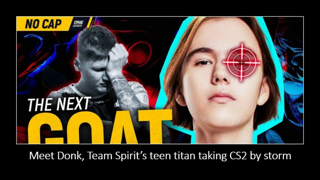 Team Spirit's Danil "donk" Kryshkovets and Counter-Strike legend Oleksandr "s1mple" Kostyljev in ONE Esports' image for the article featuring Donk