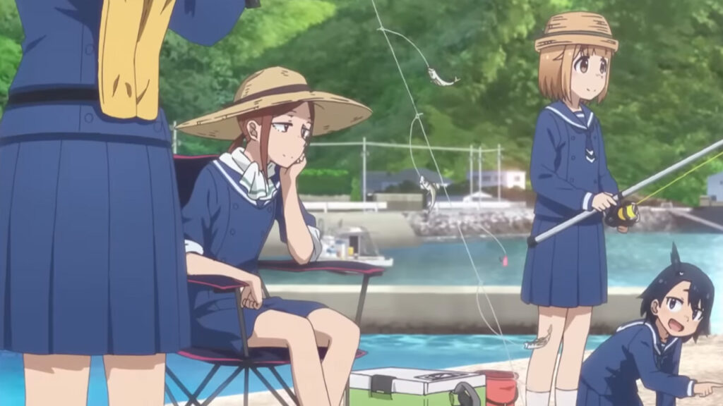 Natsumi, Yuuki, and Hina from Diary of Our Days at the Breakwater out Fishing