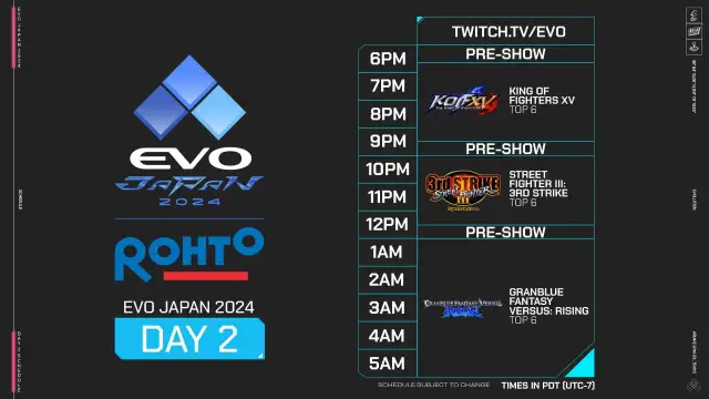 Evo Japan 2024‍ schedule for‍ Day 2.