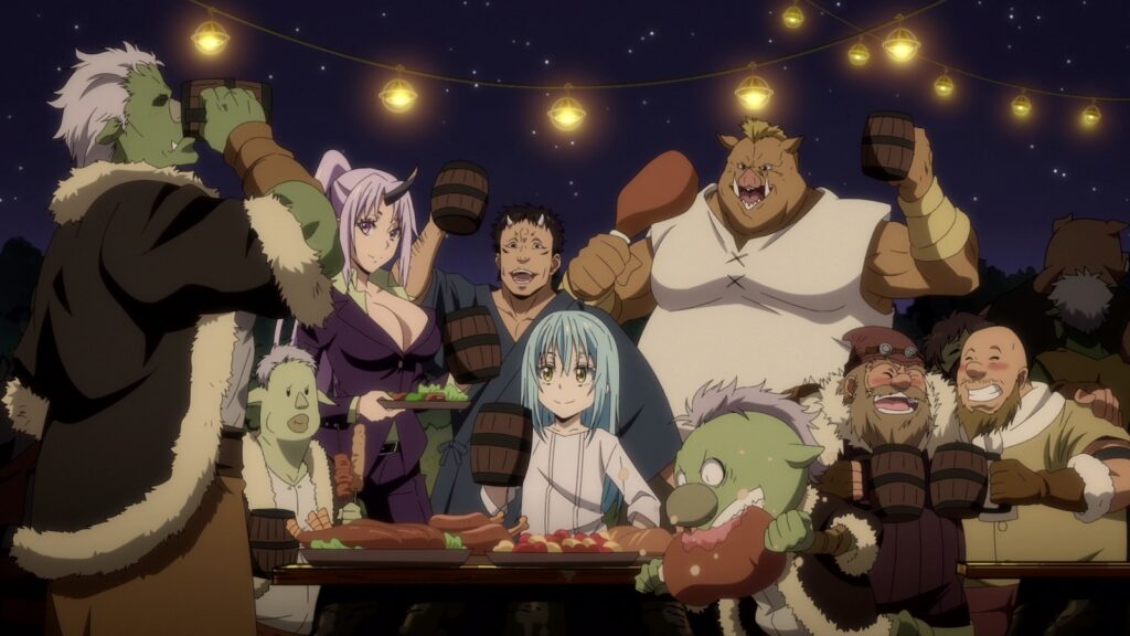 That Time I Got Reincarnated as a Slime characters Rimuru, Shion, Kurobe and Geld