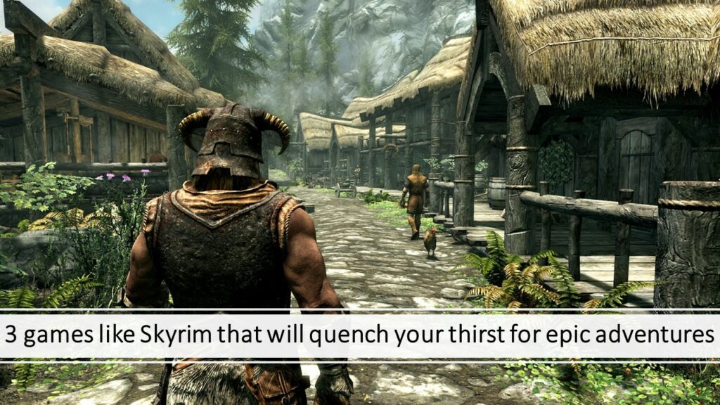 The Dragonborn in the featured image of the ONE Esports article "3 games like Skyrim that will quench your thirst for epic adventures"