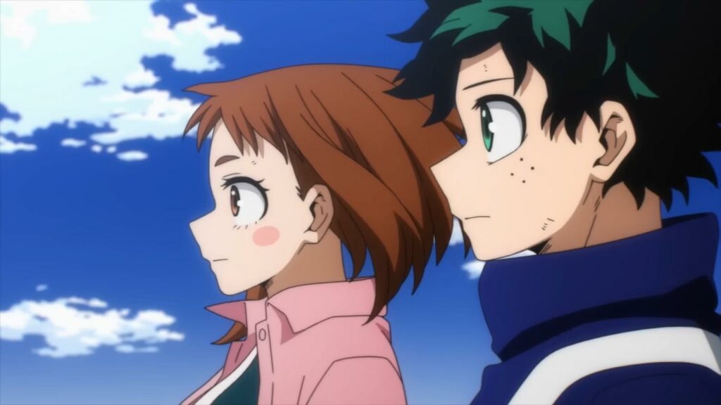 My Hero Academia main characters Izuku Midoriya and Ochaco Uraraka from season 5 of the anime