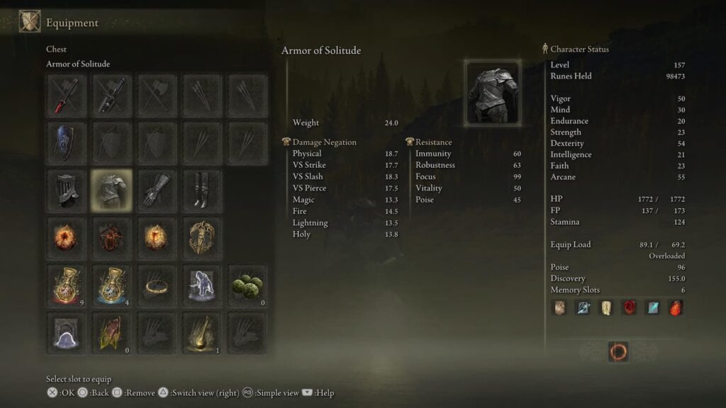 Armor of Solitude stats in Elden Ring Shadow of the Erdtree