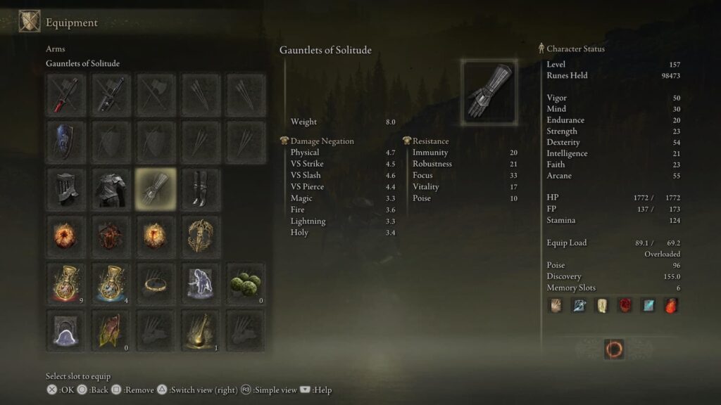 Gauntlets of Solitude stats in Elden Ring Shadow of the Erdtree