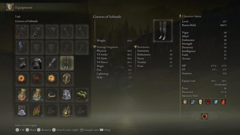 Greaves of Solitude stats in Elden Ring Shadow of the Erdtree