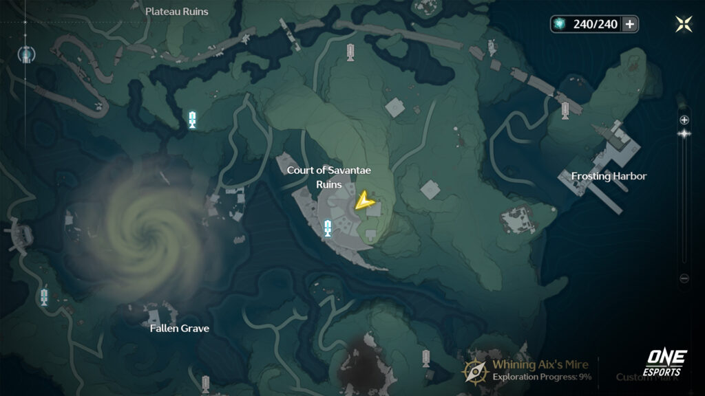 Location of Mech Abomination in Wuthering Waves, featuring Court of Savantae Ruins