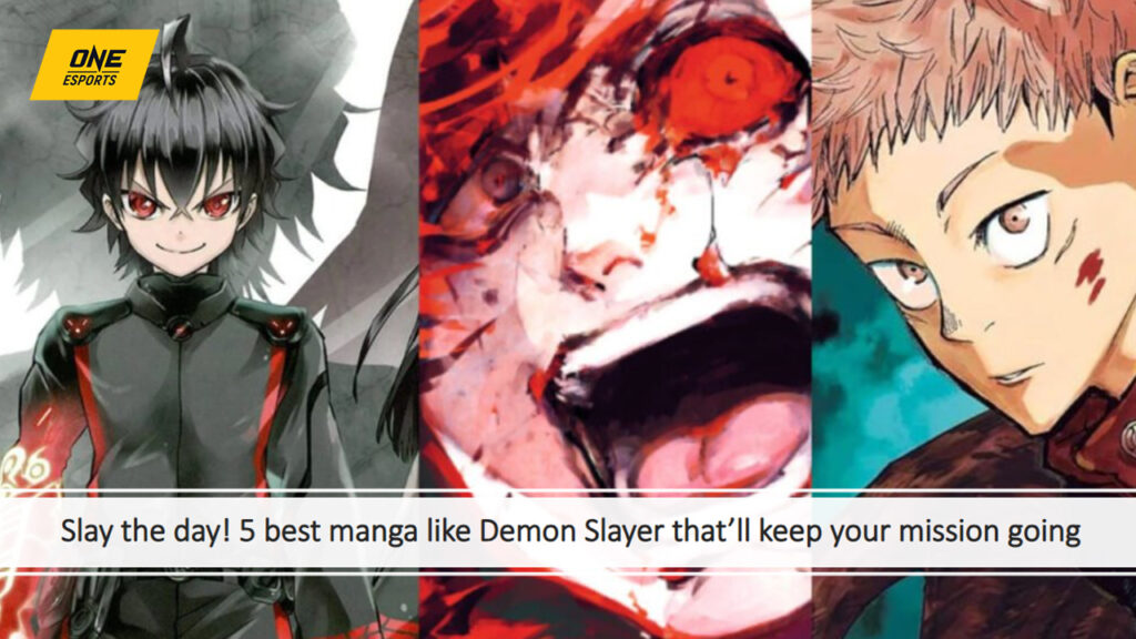 5 best manga like Demon Slayer, manga cover art from Jujutsu Kaisen, Tokyo Ghoul, and Twin Star Exorcists