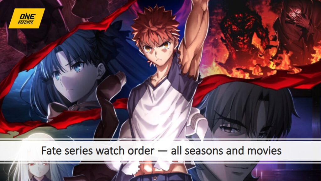 Fate/stay night characters featuring Emiya Shirou, Rin Tohsaka, Illyasviel von Einzbern, and Kirei Kotomine.