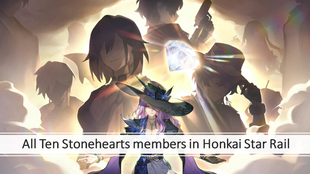 Ten Stonehearts members in Honkai Star Rail featuring Jade, Aventurine, Topaz, Pearl, Obsidian, Opal, Sugilite, Agate, Sapphire, Amber in ONE Esports featured image for article "All Ten Stonehearts members in Honkai Star Rail: Names, Cornerstones, voice actors"