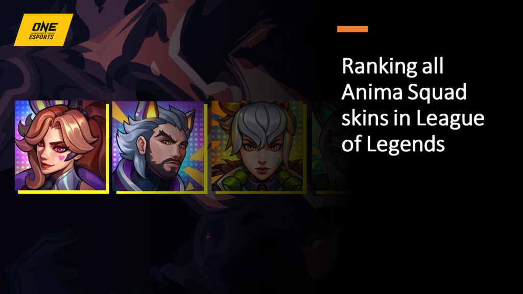 Anima Squad skins icons for Miss Fortune, Sylas, and Riven in ONE Esports featured image for article "Ranking all Anima Squad skins in League of Legends"