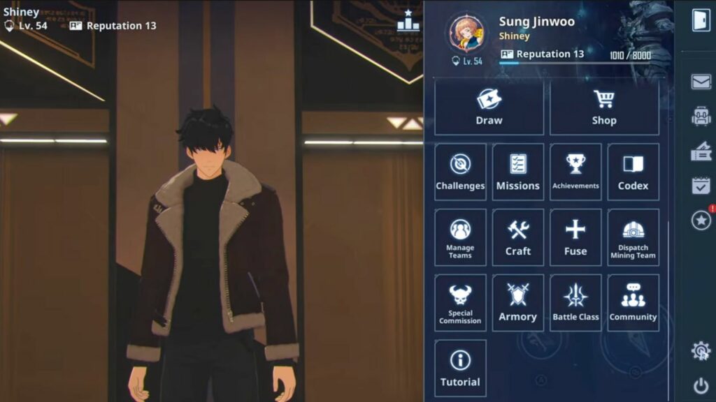 Solo Leveling Arise character settings screen