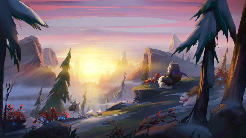 Poros in the forest watching the sunset in official TFT illustration by Riot Games