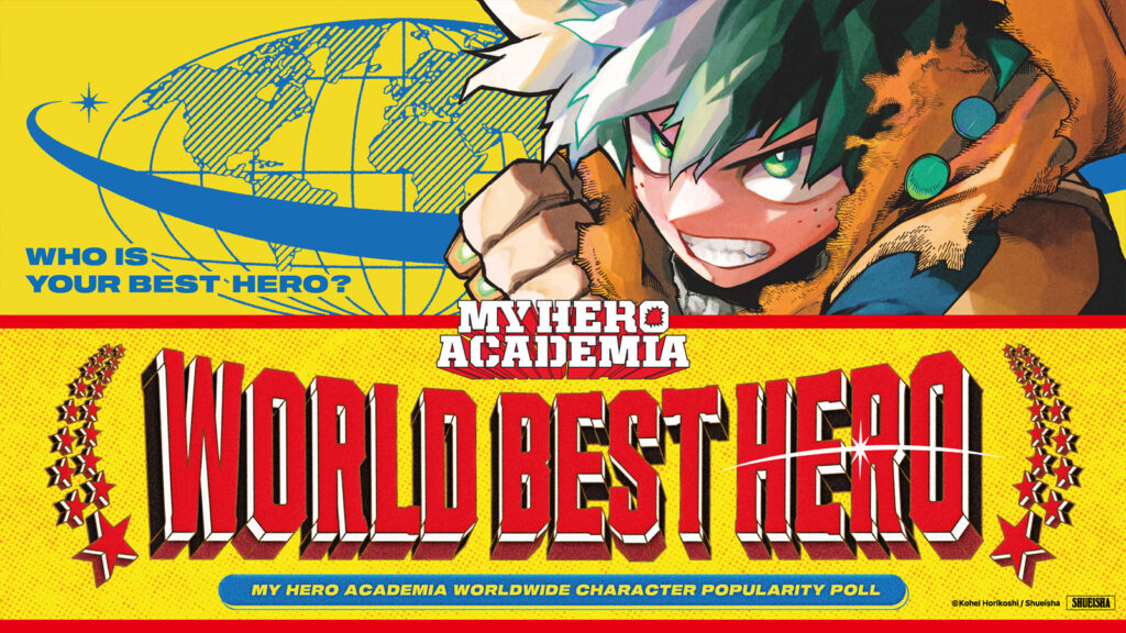 My Hero Academia popularity contest official key art showing Izuku Midoriya, the main protagonist of the series