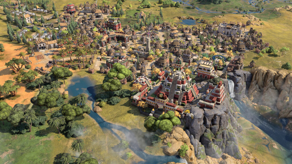 Civilization 7 gameplay screenshot showing a growing city created in the game