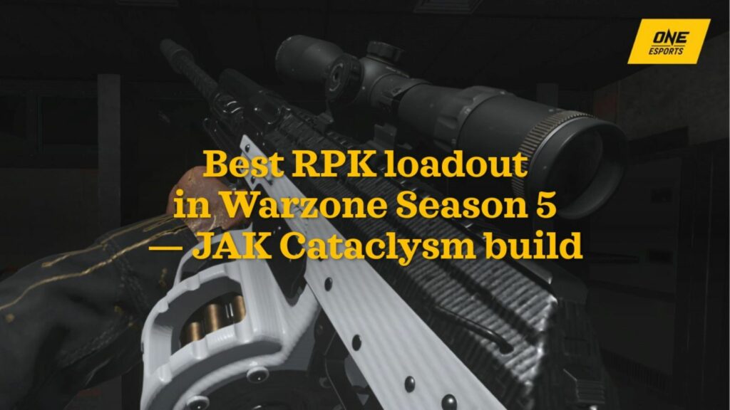 Inspecting RPK JAK Cataclysm build on Firing Range in ONE Esports' image for the best RPK loadout with JAK Cataclysm conversion kit in Warzone Season 5