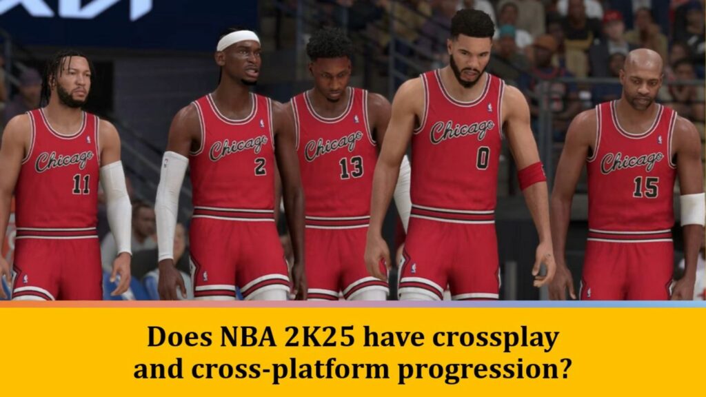 NBA 2K25 players Jalen Brunson, Shai Gilgeous-Alexander, RJ Barrett, Jayson Tatum, and Vince Carter in ONE Esports' image for NBA 2K25's crossplay and cross-platform progression features