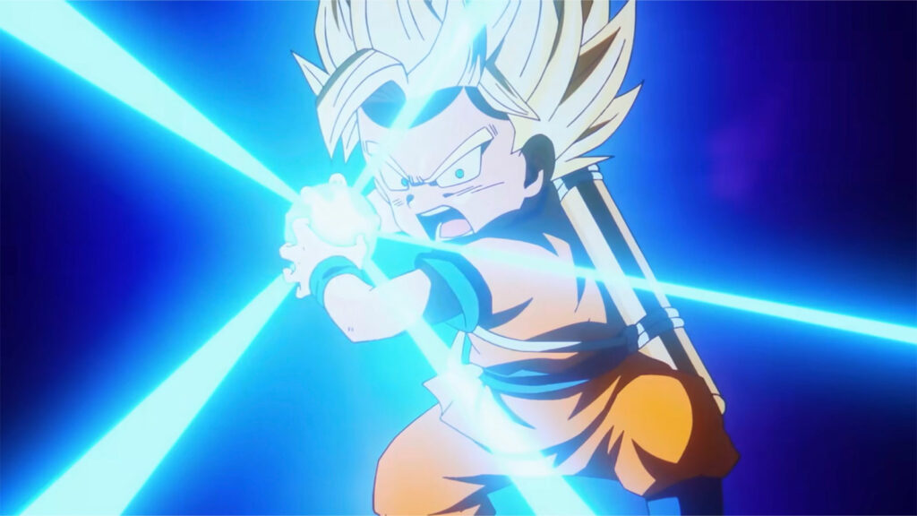 Dragon Ball Daima character Goku charging Kamehameha