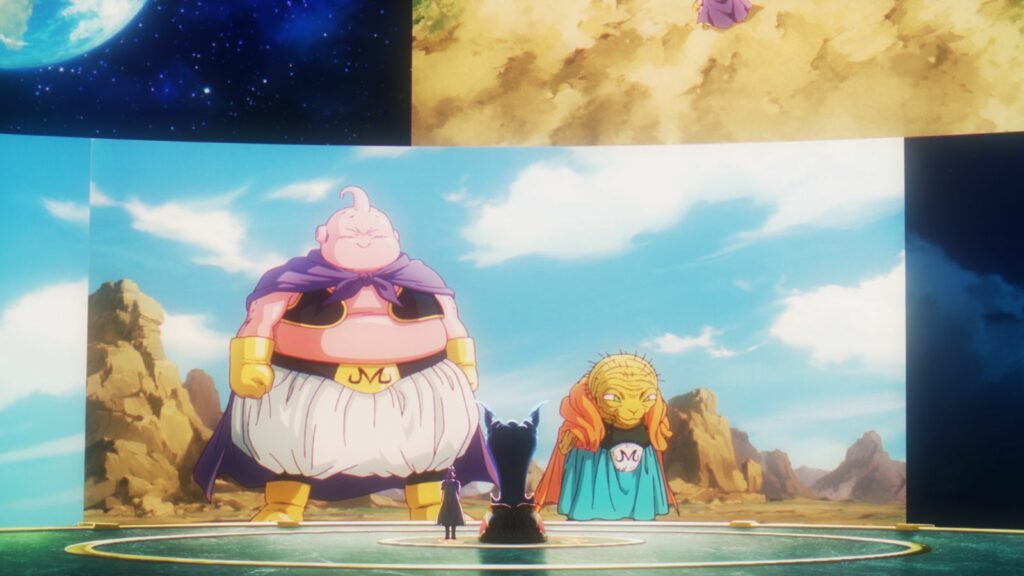 Dragon Ball Daima villains King Gomah and Degetsu seen reviewing the Majin Buu arc in episode 1 of the anime