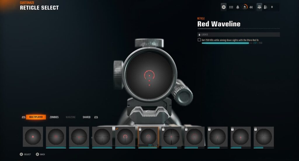 Black Ops 6 Reticle select