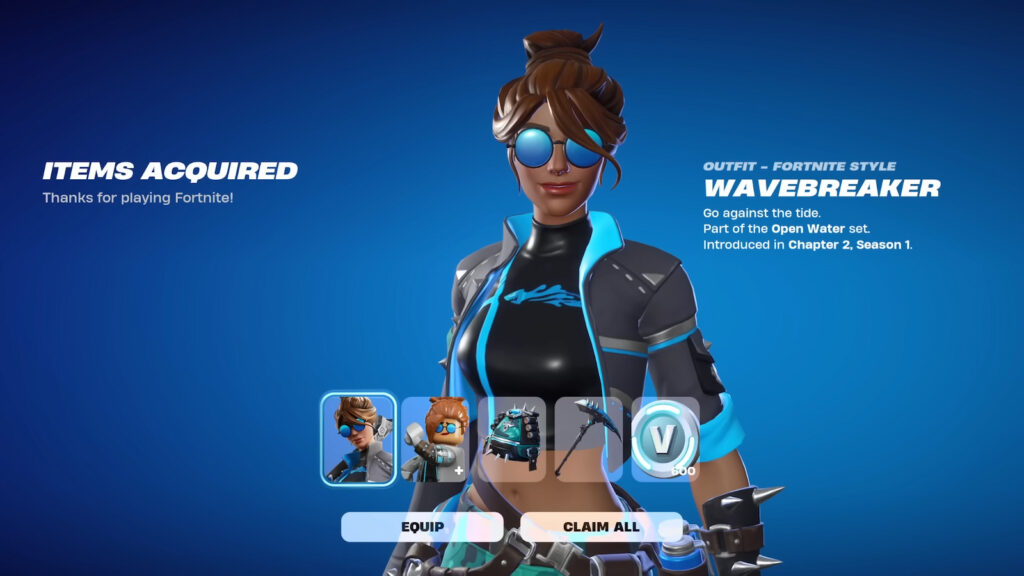 WaveBreaker skin and other items in The WaveBreaker Pack in Fortnite