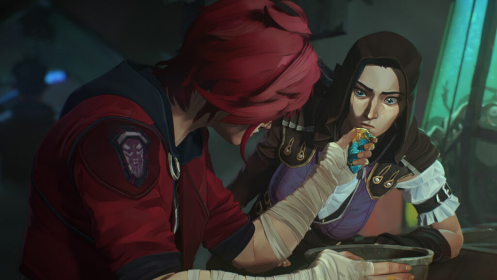 Vi offering Caitlyn food in Arcane season 1 episode 5