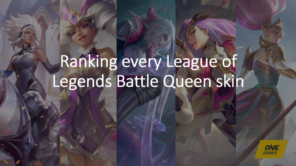 Battle Queen skins for Rell, Qiyana, Diana, Katarina, and Janna in ONE Esports featured image for article "Ranking every League of Legends Battle Queen skin"