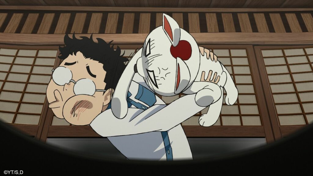 Dandadan main character Ken "Okarun" Takakura getting punched by Turbo Granny in episode 10 season 1