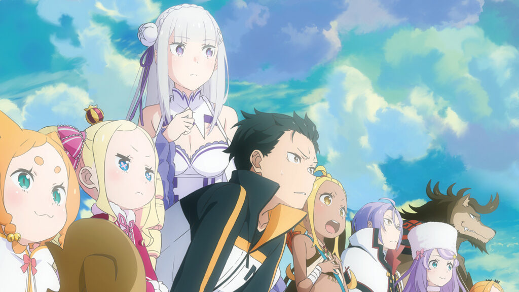 ReZero characters featuring Emilia, Subaru, Beatrice, Liliana, Mimi, Anastasia, and more