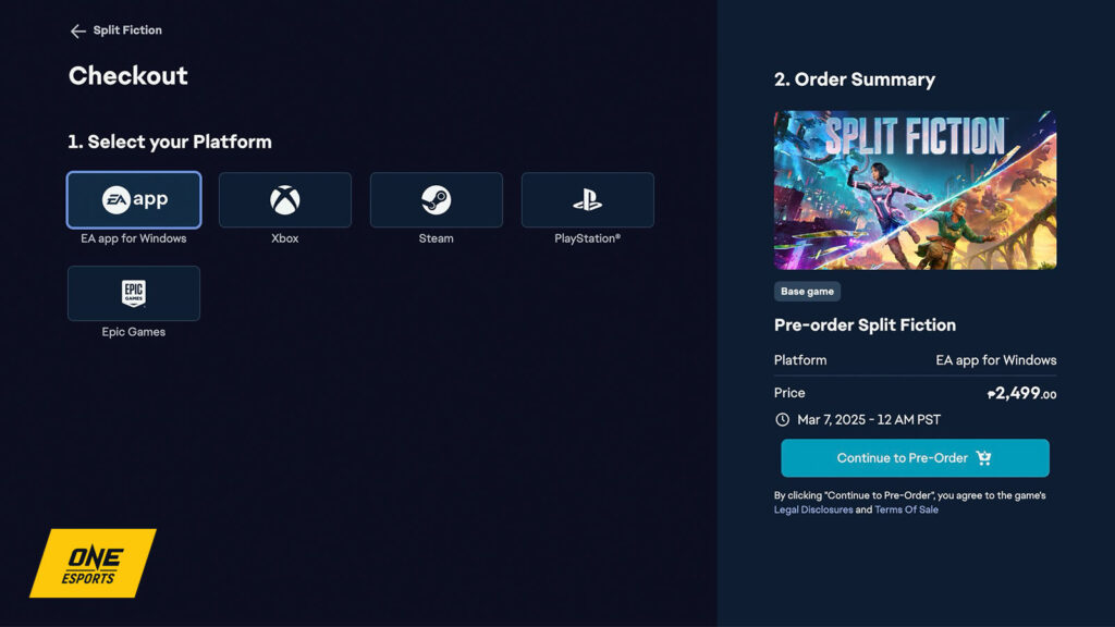 Procedures to pre-order Split Fiction on official EA games website