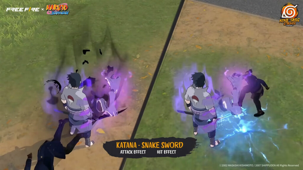 Sasuke Bundle effects in Free Fire x Naruto Shippuden collab event