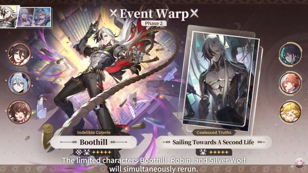 Honkai Star Rail 3.0 banners featuring Boothill, Robin, Silver Wolf, Tingyun, Hanya, and Sushang