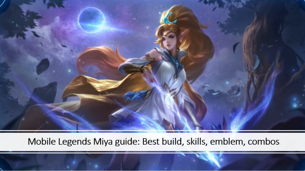 Mobile Legends Moon Priestess Miya wallpaper accompanied by hero guide caption