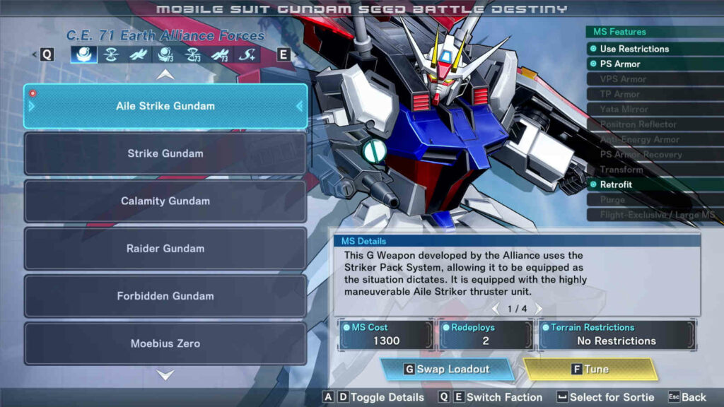 Mobile Suit Gundam SEED Battle Destiny Remastered Gundam Menu screen