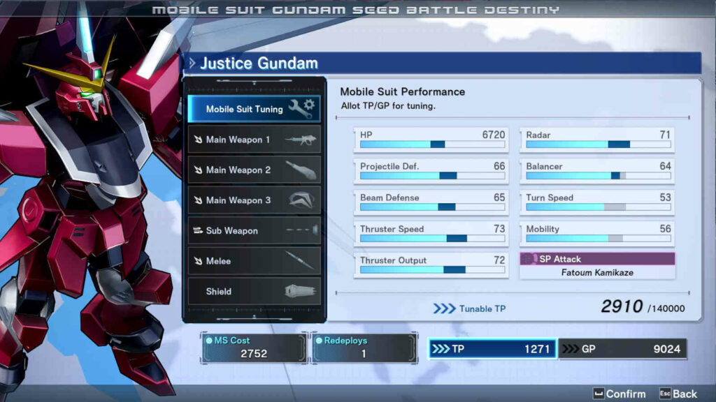 Mobile Suit Gundam SEED Battle Destiny Remastered tune screen